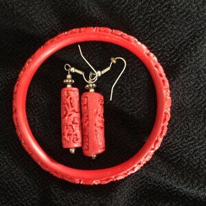 Faux cinnabar bangle and earring set